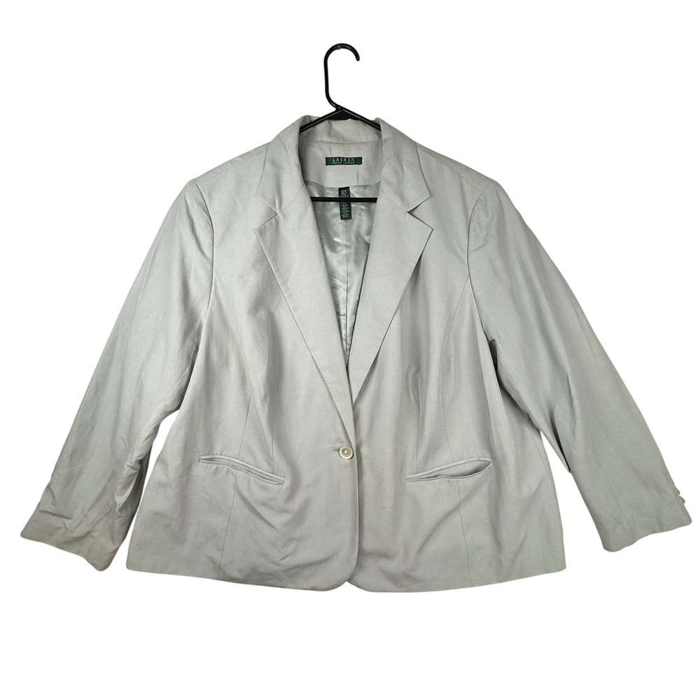 Lauren Ralph Lauren Silk Linen Blazer Jacket Womens 22W Tan Beige Single Button